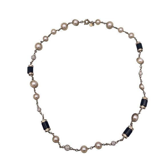 J.CREW Jewelry - J. Crew Pearl Rhinestone Station Necklace Gold Tone 28 Inches